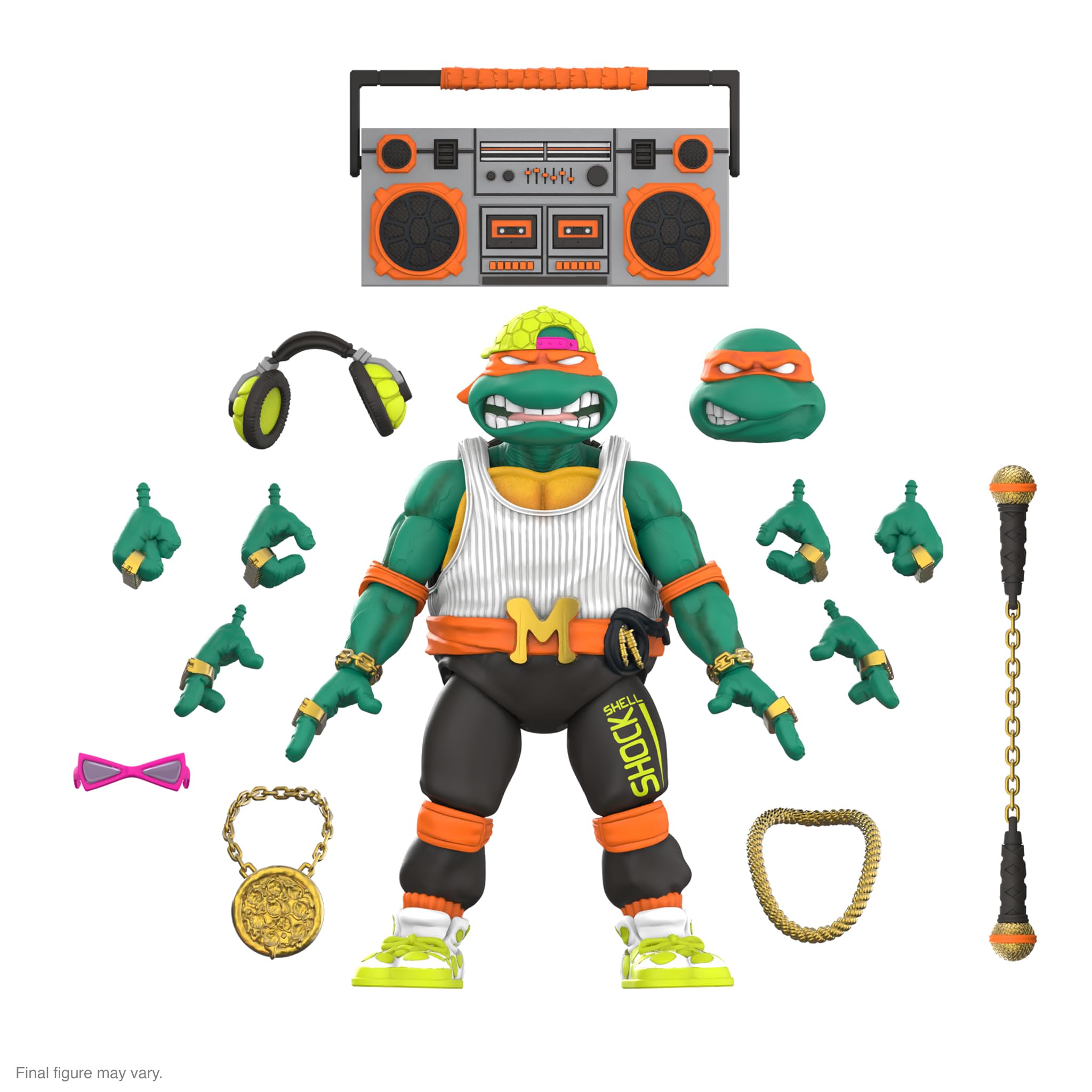 Super7 ULTIMATES! Teenage Mutant Ninja Turtles Rapper Mike - 7" TMNT Action Figure with Accessories Classic Cartoon Collectibles and Retro Toys