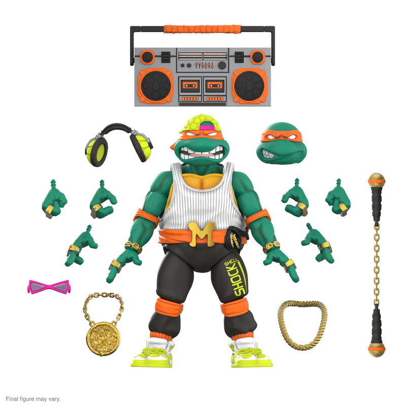 Super7 ULTIMATES! Teenage Mutant Ninja Turtles Rapper Mike - 7" TMNT Action Figure with Accessories Classic Cartoon Collectibles and Retro Toys