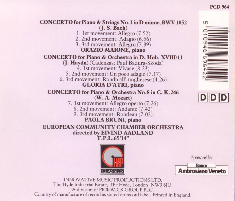 Bach: Piano Concerto No. 1 in D Minor, BWV 1052 / Haydn: Piano Concerto in D Major, Hob XVIII.11 / Mozart: Piano Concerto No. 8 in C Major, K 246