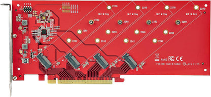 StarTech.com Quad M.2 PCIe Adapter Card, PCIe x16 to Quad NVMe or AHCI M.2 SSDs, PCI Express 4.0, 7.8GBps/Drive, Bifurcation Required, Windows/Linux Compatible (QUAD-M2-PCIE-CARD-B