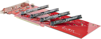 StarTech.com Quad M.2 PCIe Adapter Card, PCIe x16 to Quad NVMe or AHCI M.2 SSDs, PCI Express 4.0, 7.8GBps/Drive, Bifurcation Required, Windows/Linux Compatible (QUAD-M2-PCIE-CARD-B