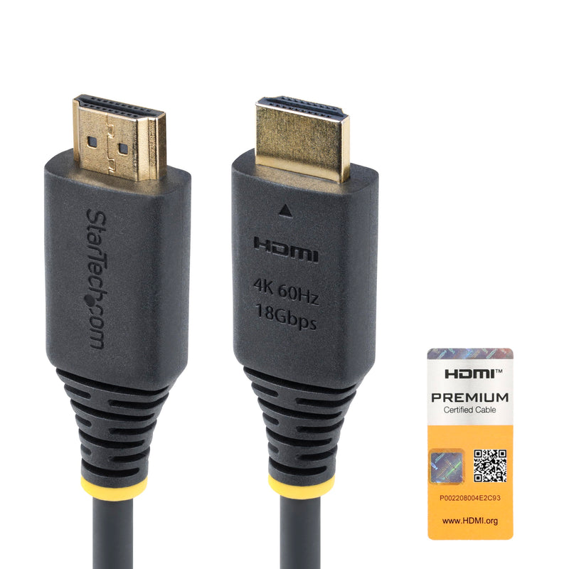 StarTech.com Cable HDMI Premium Certificado de Alta Velocidad de 50cm - 4K 60Hz - 144Hz - 18Gbps - Cable HDMI 2.0 - TPE