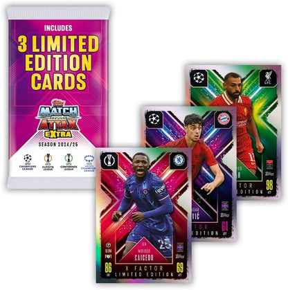 Topps Match Attax Extra 2025 Mega Multipack - 52 kaarten, waaronder 3 willekeurige X Factor LE-kaarten en een exclusieve Pro-View-kaart in kenmerkende stijl