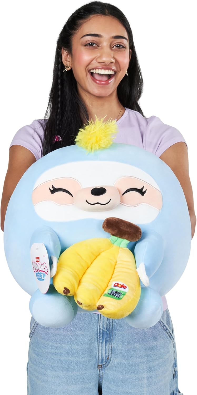 Snackles Series 2 Wave 2, Snack Swap, Sloth, 35 cm by ZURU Cuddly Squishy Comfort Plush with License Snack Brand Accessory (Sloth, Dole Banana