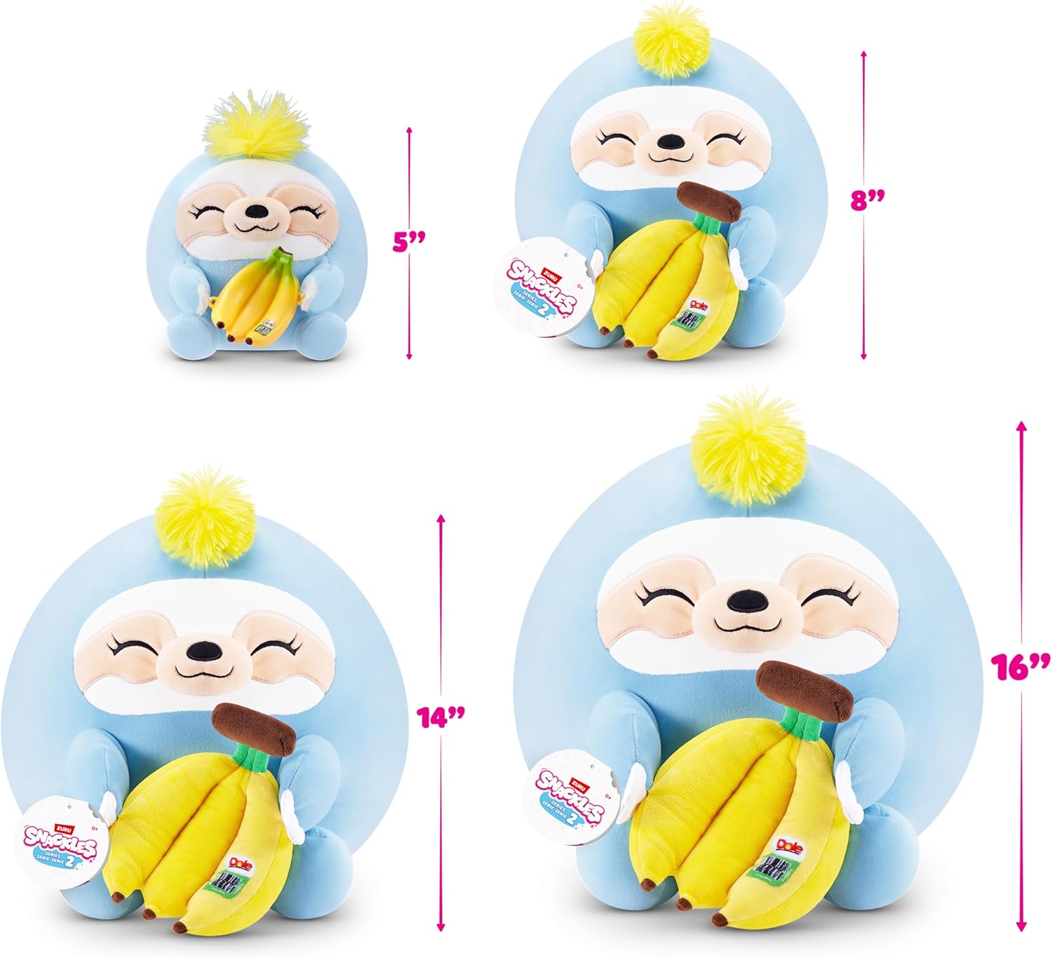 Snackles Series 2 Wave 2, Snack Swap, Sloth, 35 cm by ZURU Cuddly Squishy Comfort Plush with License Snack Brand Accessory (Sloth, Dole Banana