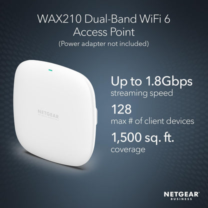 NETGEAR Wireless Access Point WAX210 - WiFi 6 Dual Band PoE Access Point AX1800 Wireless Speed