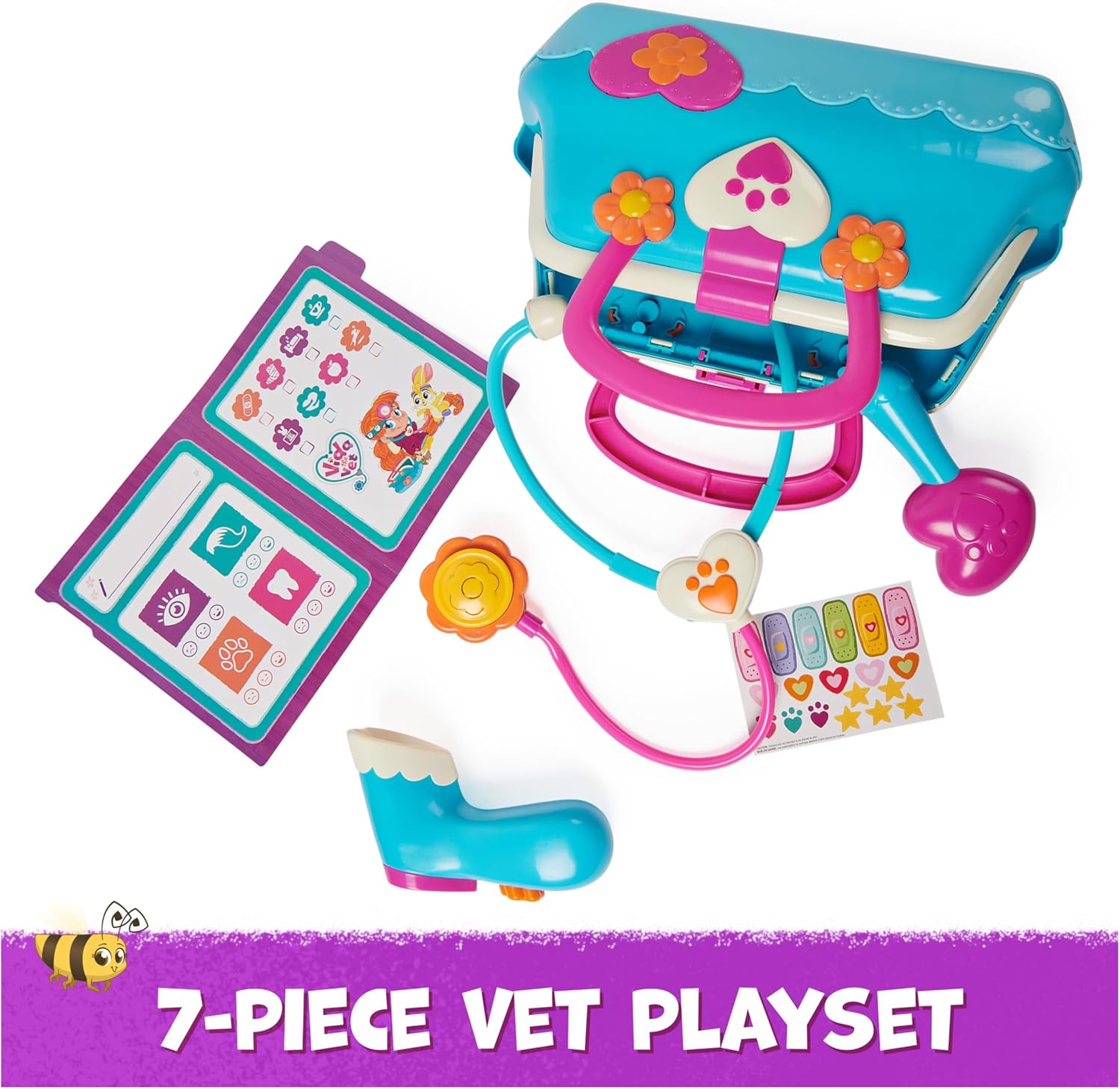 Vida the Vet, Vet’s Bag with 5 Veterinary Doctor Kit Accessories, 1 Popcorn Plush Toy and Stickers, for Costume Play, Kids’ Toys for Girls and Boys Aged 3+