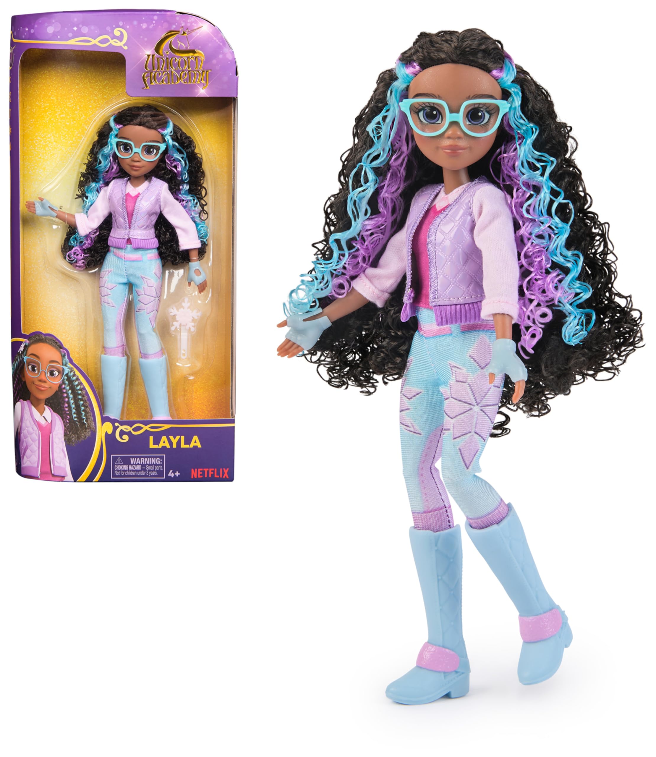 Unicorn Academy, Layla Doll with Highlighted Hair, 5 Fashion Accessories and Hair Styling Tool, 24cm, Dolls and Unicorn Toys for Girls Aged 4 and up