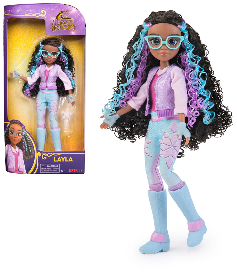 Unicorn Academy, Layla Doll with Highlighted Hair, 5 Fashion Accessories and Hair Styling Tool, 24cm, Dolls and Unicorn Toys for Girls Aged 4 and up