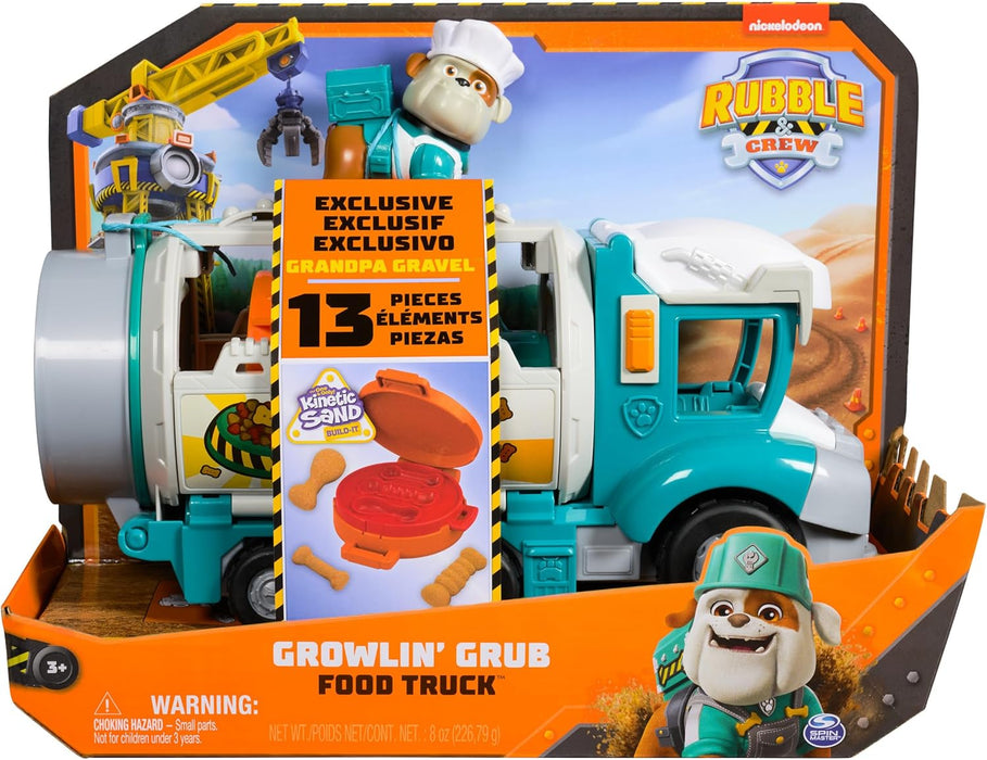 Rubble and Crew, Growlin’ Grub Food Truck Playset, Action Figure, Play Kitchen Accessories and Kinetic Build-It Play Sand, Kids’ Toys for Boys and Girls 3+