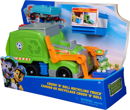 Paw Patrol: Crush ’N’ Roll Recycling Lorry with Rocky Action Figure & Transforming Compacted Recycling Vehicle, Kids’ Toys for Boys & Girls Aged 3 and up