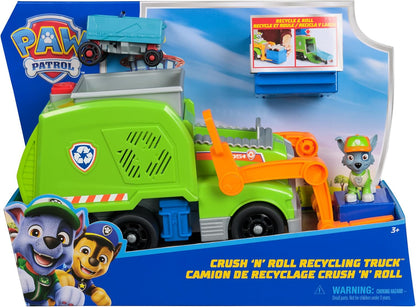 Paw Patrol: Crush ’N’ Roll Recycling Lorry with Rocky Action Figure & Transforming Compacted Recycling Vehicle, Kids’ Toys for Boys & Girls Aged 3 and up