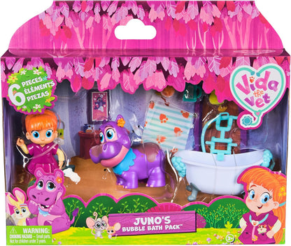 Vida the Vet, Juno's Bubble Bath Pack avec Figurines d'action de Vie et Juno avec Changement de Couleur et Accessoires de kit de Docteur, Jouets pour Filles à partir de 3 Ans (Spin Master 6071396