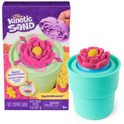 Kinetic Sand, SquishBlossom Blooming Flower with 227g Neon Yellow and Pink Play Sand, Pot and Moulds, Gifts for Mum and Kids, Arts and Crafts Sensory Toys