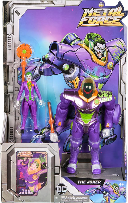 DC Comics, Metal Force The Joker Actionfigur, 15,2 cm mit 10,2 cm Minifigur, eingebautem Blaster und Rüstungsanzug, Superhelden-Kinderspielzeug für Jungen und Mädchen ab 4 Jahren