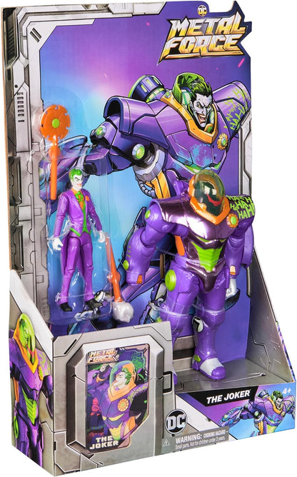 DC Comics, Metal Force The Joker Actionfigur, 15,2 cm mit 10,2 cm Minifigur, eingebautem Blaster und Rüstungsanzug, Superhelden-Kinderspielzeug für Jungen und Mädchen ab 4 Jahren
