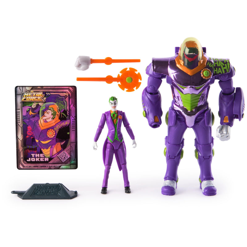 DC Comics, Metal Force The Joker Actionfigur, 15,2 cm mit 10,2 cm Minifigur, eingebautem Blaster und Rüstungsanzug, Superhelden-Kinderspielzeug für Jungen und Mädchen ab 4 Jahren