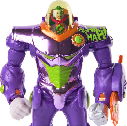 DC Comics, Metal Force The Joker Actionfigur, 15,2 cm mit 10,2 cm Minifigur, eingebautem Blaster und Rüstungsanzug, Superhelden-Kinderspielzeug für Jungen und Mädchen ab 4 Jahren