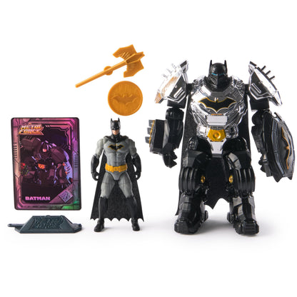 DC Comics, Metal Force Batman Actionfigur, 15,2 cm mit 10,2 cm Minifigur, eingebautem Blaster und Rüstungsanzug, Superhelden-Kinderspielzeug für Jungen und Mädchen ab 4 Jahren
