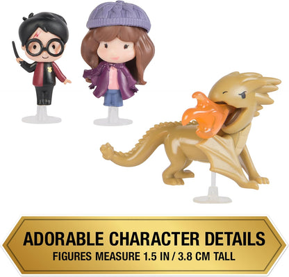 Wizarding World Harry Potter, Micro Magical Moments Year 4 Set with Harry, Hermione & Hungarian Horntail Dragon Toy & Display Case, Kids Toys