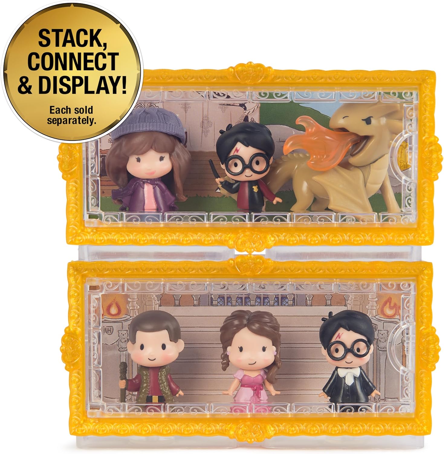 Wizarding World Harry Potter, Micro Magical Moments Year 4 Set with Harry, Hermione & Hungarian Horntail Dragon Toy & Display Case, Kids Toys
