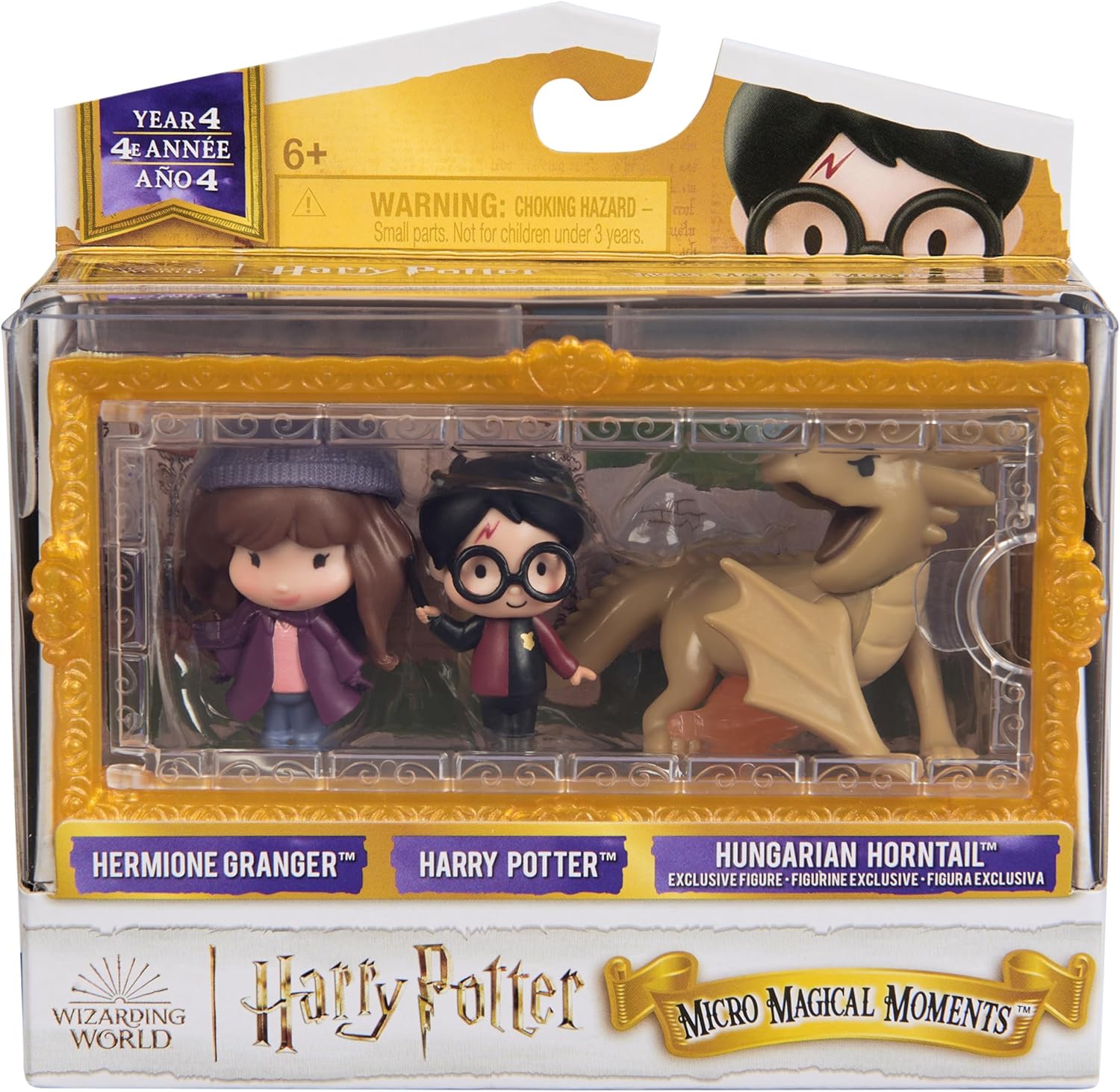 Wizarding World Harry Potter, Micro Magical Moments Year 4 Set with Harry, Hermione & Hungarian Horntail Dragon Toy & Display Case, Kids Toys