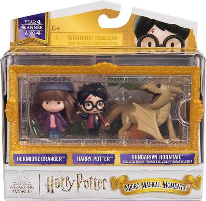Wizarding World Harry Potter, Micro Magical Moments Year 4 Set with Harry, Hermione & Hungarian Horntail Dragon Toy & Display Case, Kids Toys