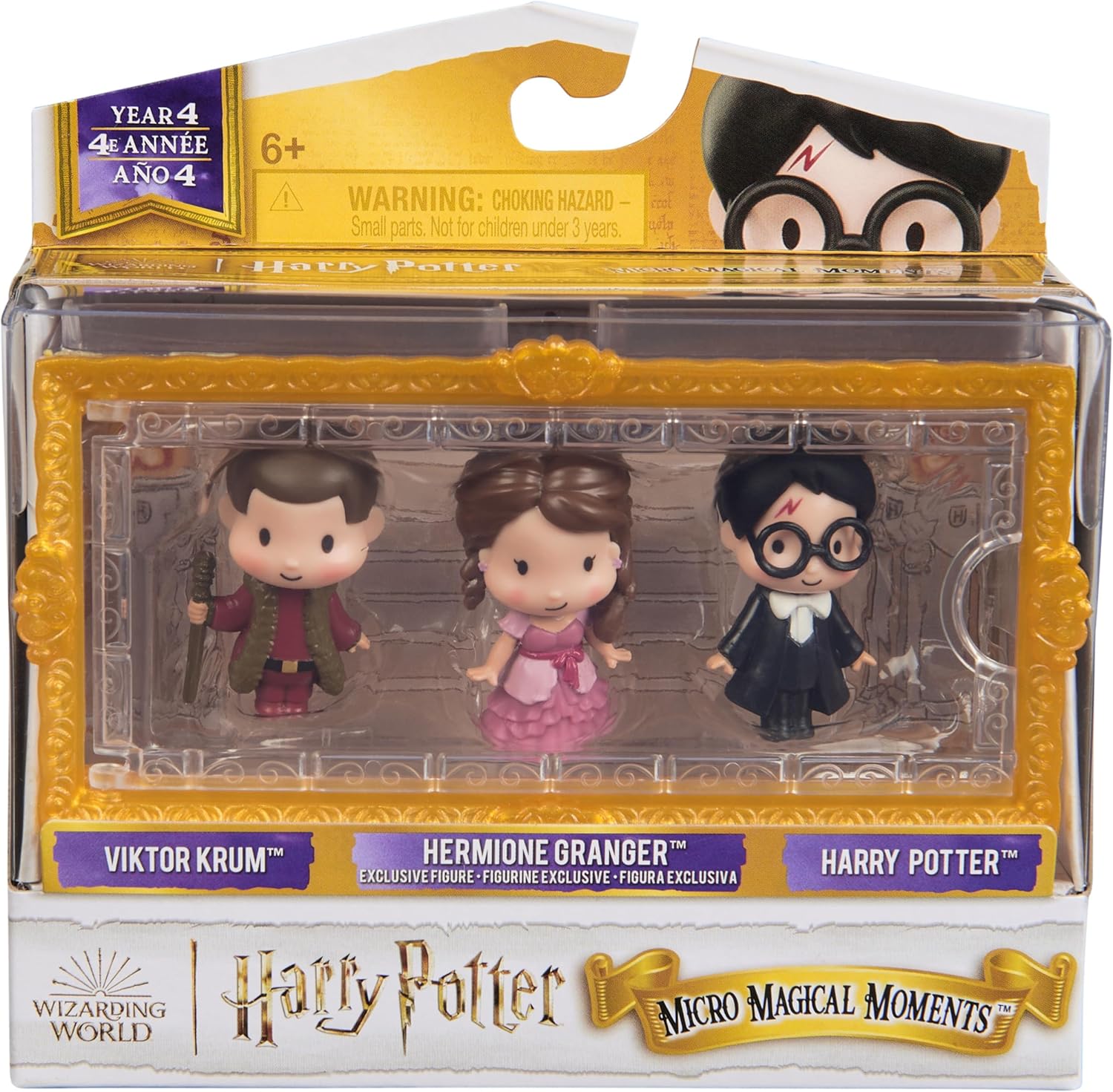 Wizarding World Harry Potter, Micro Magical Moments Year 4 Figure Set with Harry, Hermione & Viktor Krum & Display Case, Kids Toys for Ages 6+