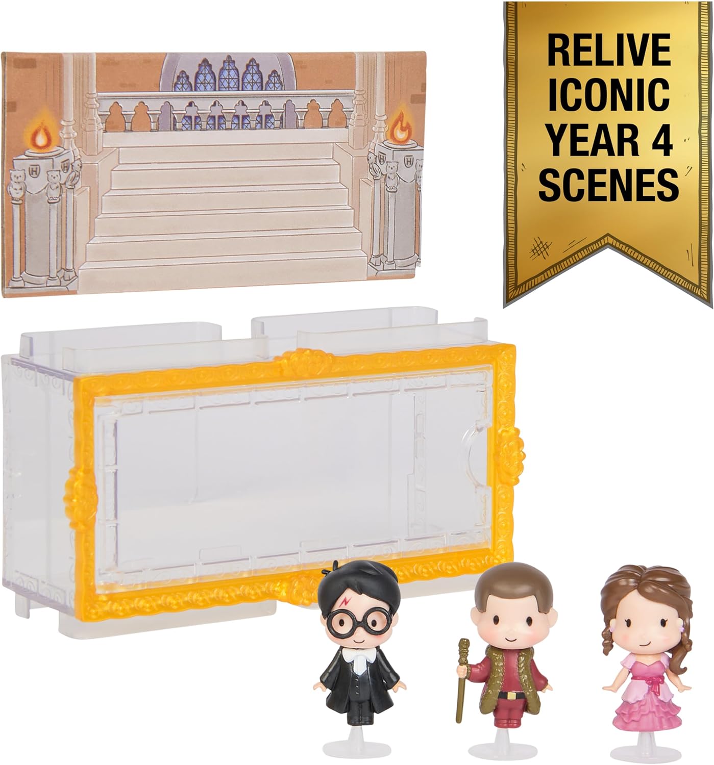 Wizarding World Harry Potter, Micro Magical Moments Year 4 Figure Set with Harry, Hermione & Viktor Krum & Display Case, Kids Toys for Ages 6+