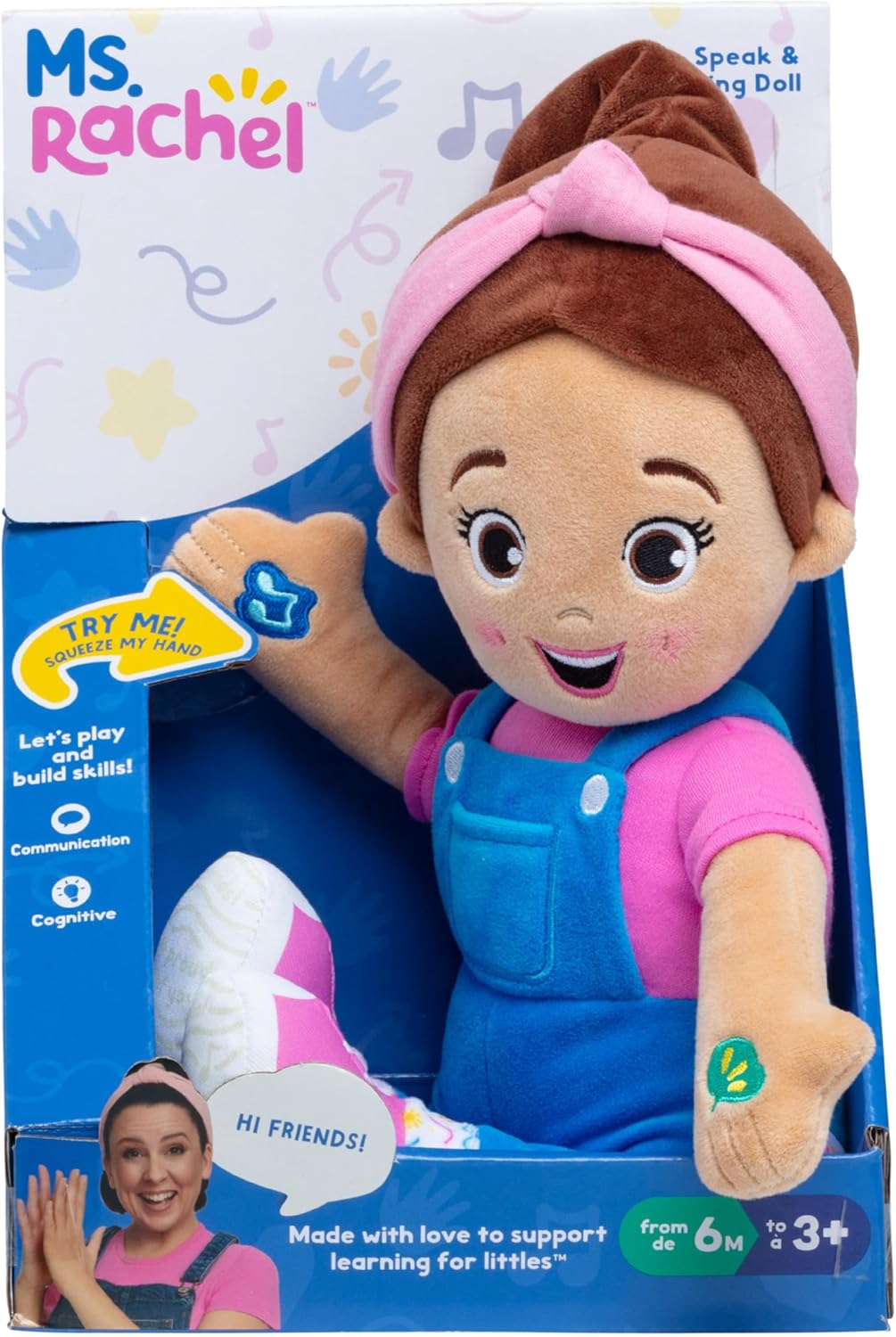 Ms. Rachel Official Speak & Sing Doll, 16” Tall Interactive Toy with 4 Songs & 16+ Phrases, Toddler Toys for Girls & Boys Ages 6 Months to 3+ Years