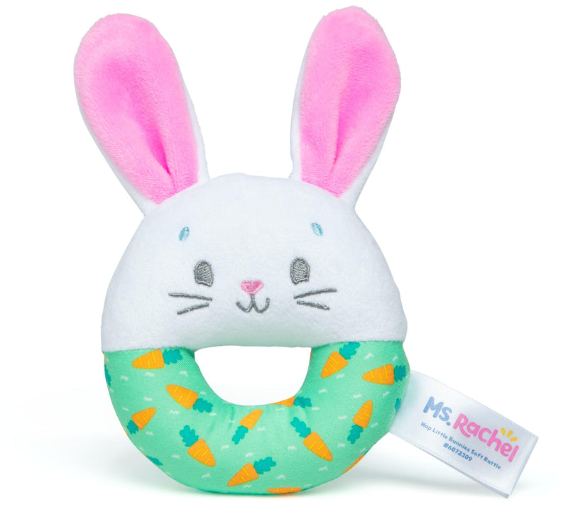 Ms. Rachel Official Hop Little Bunnies Soft Rattle Toy, Baby Teething Toys with Plush Bunny Cover, Toddler Toys for Girls & Boys for Ages 3 Months to 1+