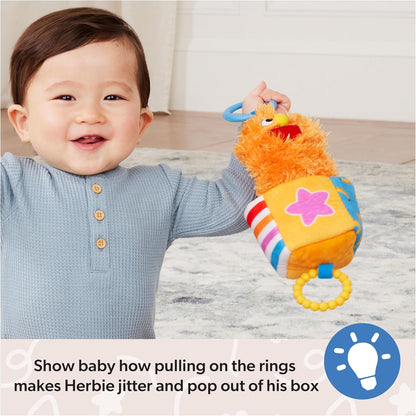 Ms. Rachel Official Herbie Sensory Take-Along Toy, Baby Swing & Baby Stroller Teething Toys w/ Rattle & Clip, Toddler Toys for Girls & Boys Ages 3 Months to 1+
