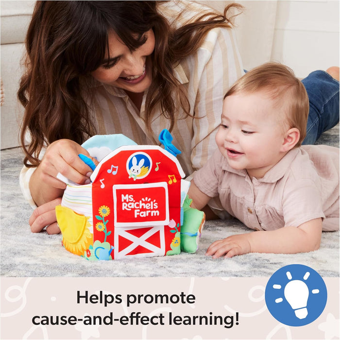 Ms. Rachel Official Sensory Learning Farm, Foldable Soft Baby Book with Plush Cow, Baby Mirror, Infant Educational Toys for Babies Ages 3 Months to 18 Months