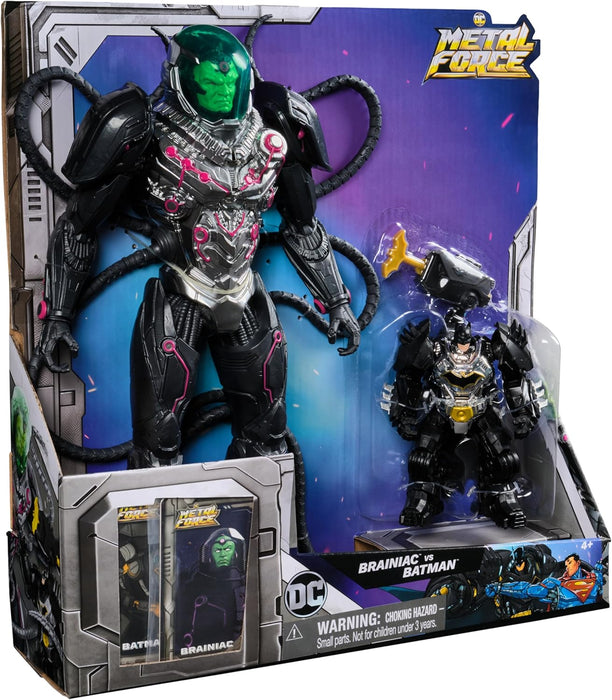 DC Comics, Metal Force Brainiac vs. Batman Action Figure Pack, 12-Inch Extra Large Brainiac, Exclusive 4-inch Batman Figure, Includes Character Card, Kids Toys for Boys and Girls Ages 4+