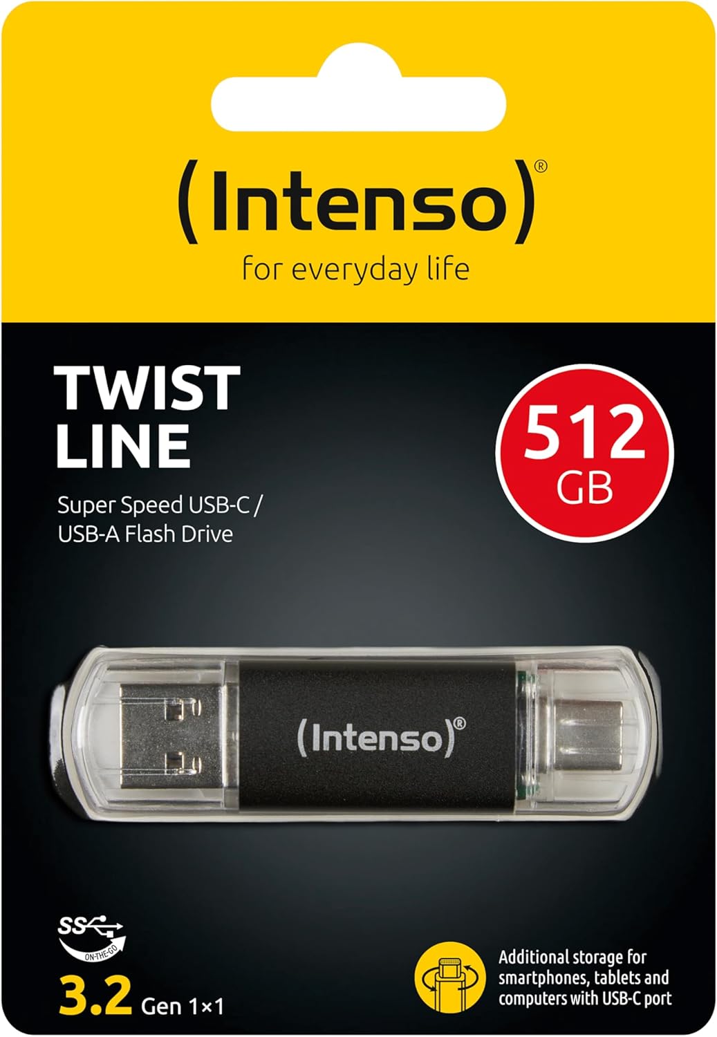 Intenso Twist Line 512 GB, Dual USB 3.2 Gen 1x1, USB-C and USB-A, 70 MB/s, Anthracite