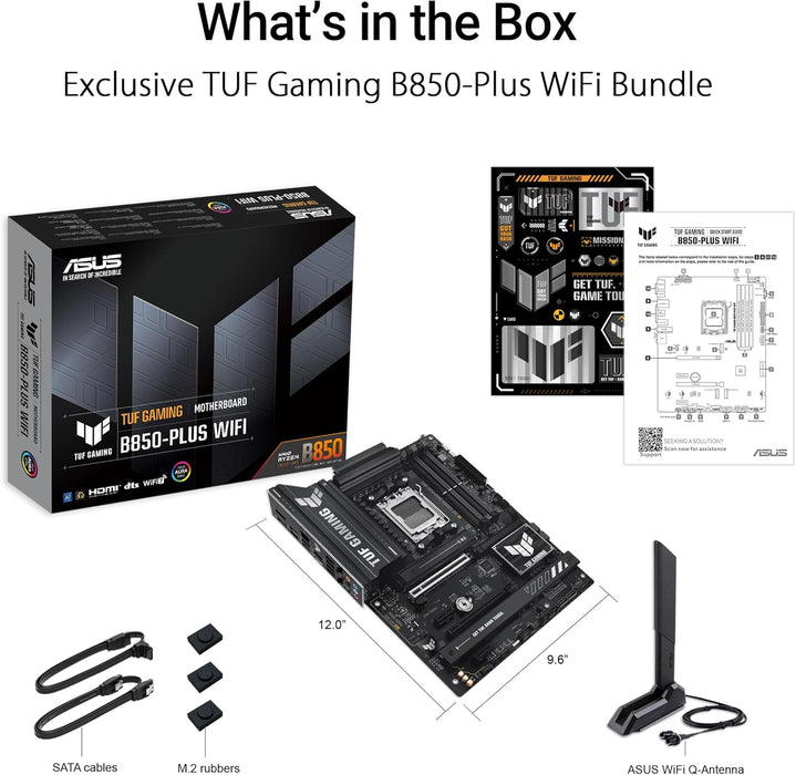 ASUS TUF GAMING B850-PLUS WIFI AMD ATX motherboard, 14+2+1 80A DrMOS power stages, DDR5, PCIe 5.0 Ready, 3xM.2 slots, Wi-Fi 7, Realtek 2.5Gb Ethernet, DisplayPort, HDMI, USB 20Gbps Type-C, Aura Sync