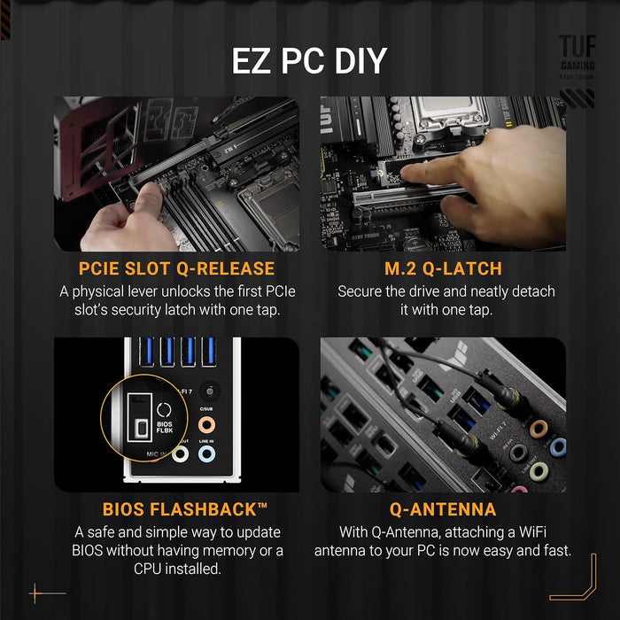 ASUS TUF GAMING B850-PLUS WIFI AMD ATX motherboard, 14+2+1 80A DrMOS power stages, DDR5, PCIe 5.0 Ready, 3xM.2 slots, Wi-Fi 7, Realtek 2.5Gb Ethernet, DisplayPort, HDMI, USB 20Gbps Type-C, Aura Sync