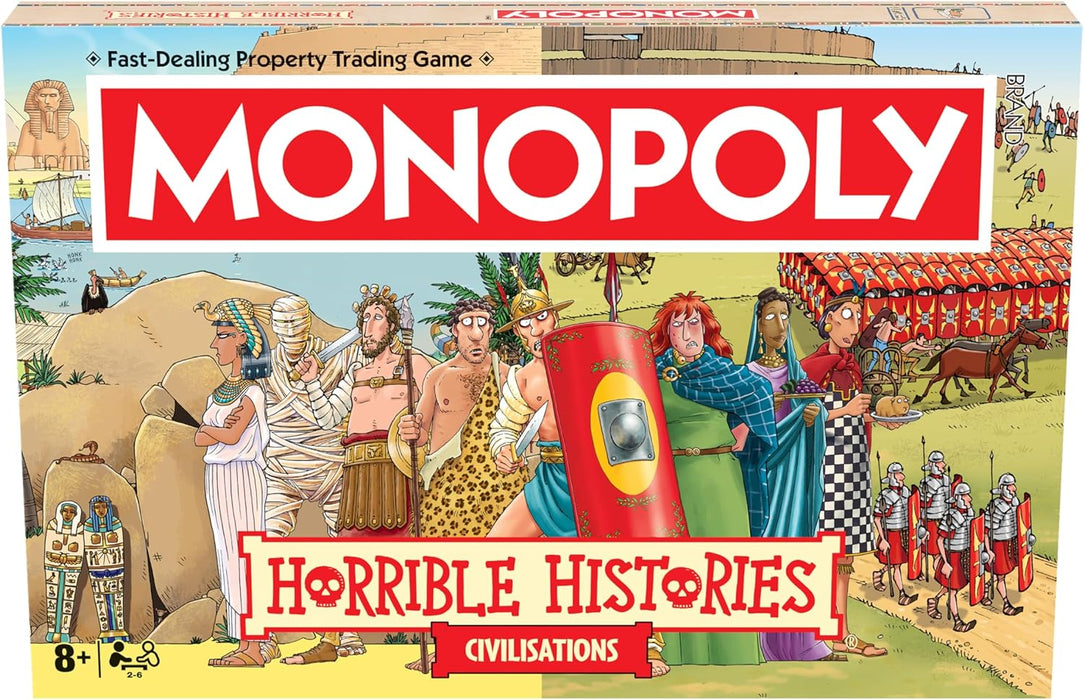 Winning Moves Horrible Histories Ancient Civilisations Monopoly classic board game is perfect for 2–6 players and makes a great gift for fans aged 8 and up