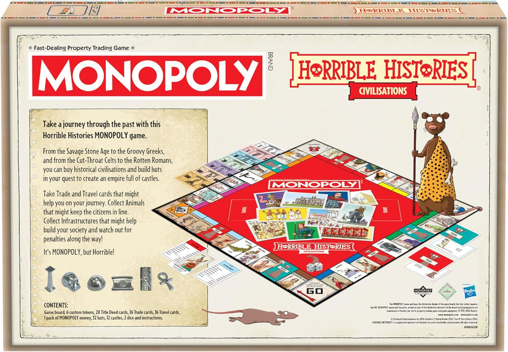 Winning Moves Horrible Histories Ancient Civilisations Monopoly classic board game is perfect for 2–6 players and makes a great gift for fans aged 8 and up