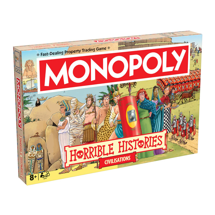 Winning Moves Horrible Histories Ancient Civilisations Monopoly classic board game is perfect for 2–6 players and makes a great gift for fans aged 8 and up