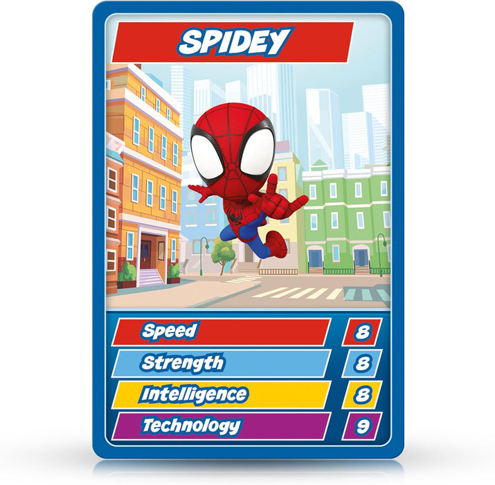 Top Trumps Spidey and Friends Junior Optimal for Players Aged 3 plus and Easy to Hold for Small Hands to Take Everywhere,Kid's favourite characters Iron Man, Spidey and Miles Morales