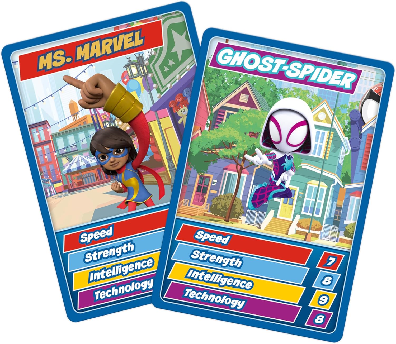 Top Trumps Spidey and Friends Junior Optimal for Players Aged 3 plus and Easy to Hold for Small Hands to Take Everywhere,Kid's favourite characters Iron Man, Spidey and Miles Morales