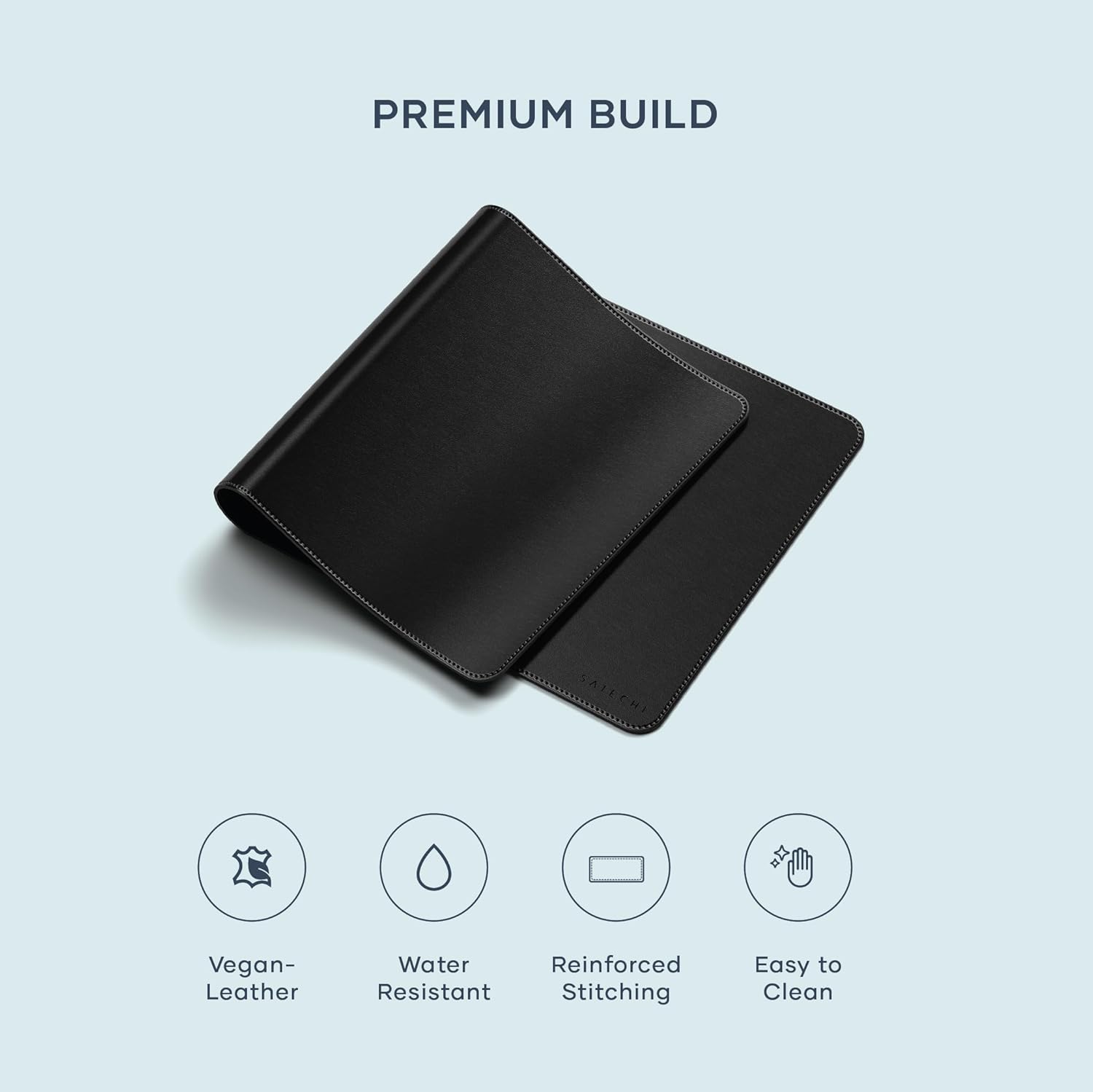 SATECHI Vegan Leather Desk Mat, Large Mouse Pad Scratch and Water Resistant, Easy to Clean, Desk Pad for Office and Home, 68.07 x 31.5 x 0.3cm – Black