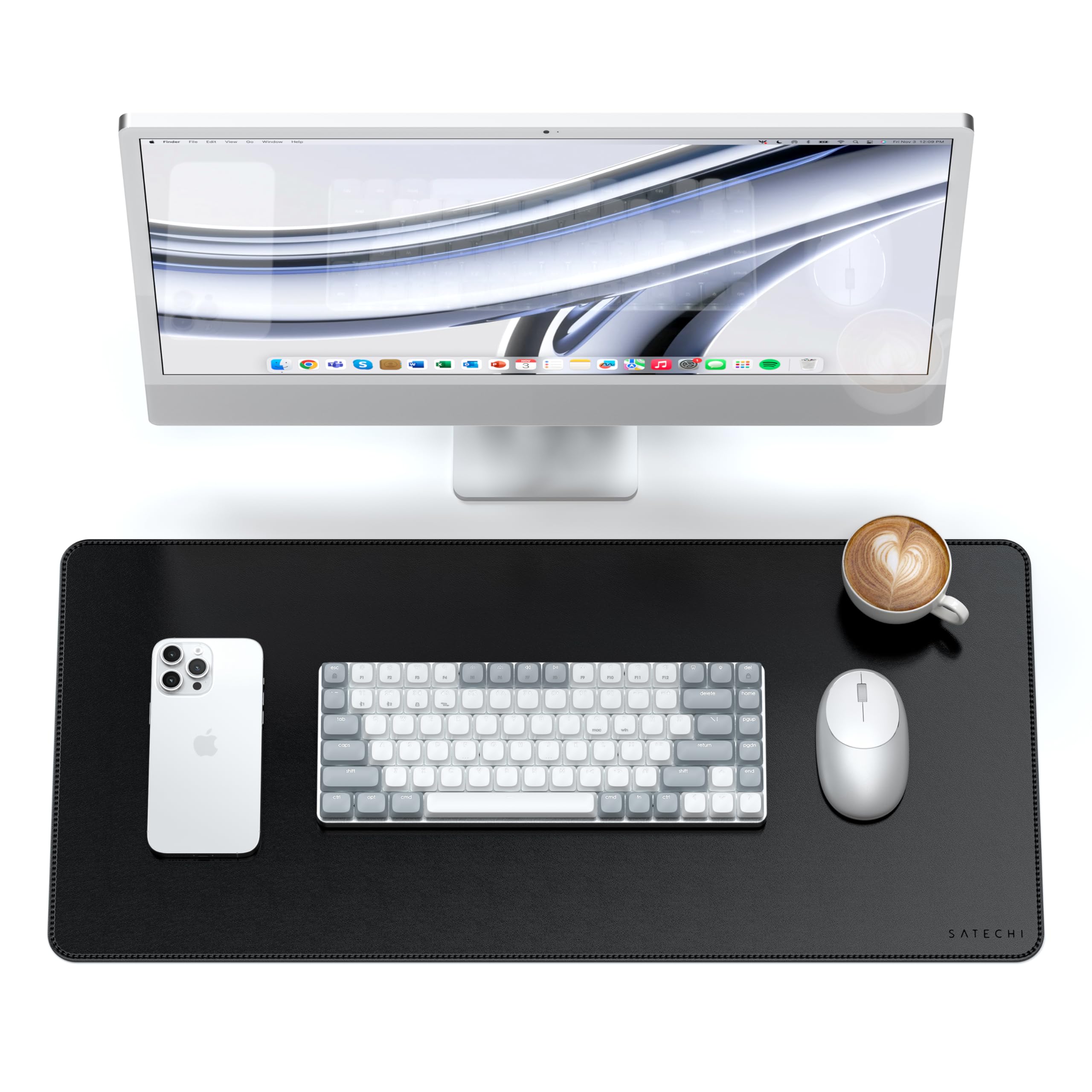 SATECHI Vegan Leather Desk Mat, Large Mouse Pad Scratch and Water Resistant, Easy to Clean, Desk Pad for Office and Home, 68.07 x 31.5 x 0.3cm – Black