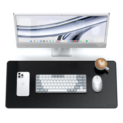 SATECHI Vegan Leather Desk Mat, Large Mouse Pad Scratch and Water Resistant, Easy to Clean, Desk Pad for Office and Home, 68.07 x 31.5 x 0.3cm – Black