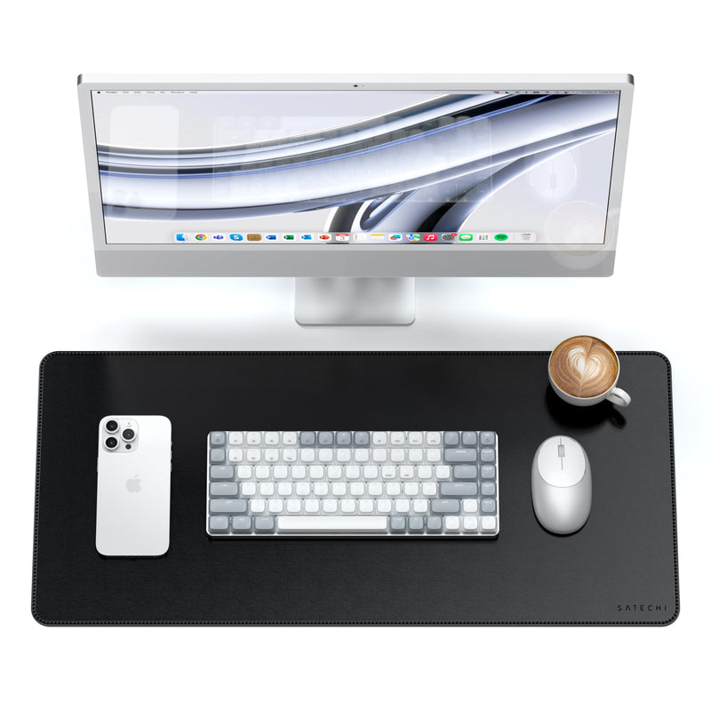 SATECHI Vegan Leather Desk Mat, Large Mouse Pad Scratch and Water Resistant, Easy to Clean, Desk Pad for Office and Home, 68.07 x 31.5 x 0.3cm – Black