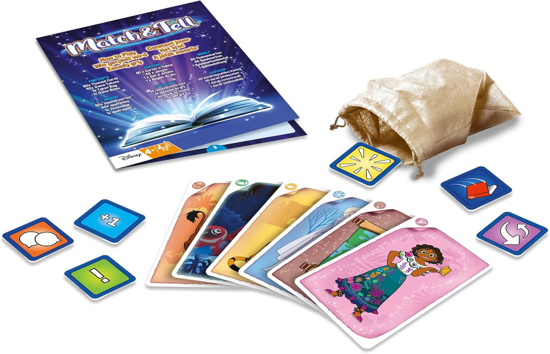 Disney Match And Tell, Collect Cards, Use Your Imagination To Tell Exciting Stories and Win Points, Cards From Disney Favourite Films: Aladdin, Frozen 2, Lilo & Stitch, The Lion King & Encanto