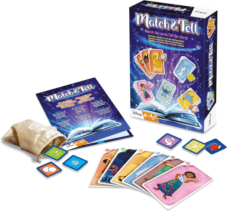Disney Match And Tell, Collect Cards, Use Your Imagination To Tell Exciting Stories and Win Points, Cards From Disney Favourite Films: Aladdin, Frozen 2, Lilo & Stitch, The Lion King & Encanto