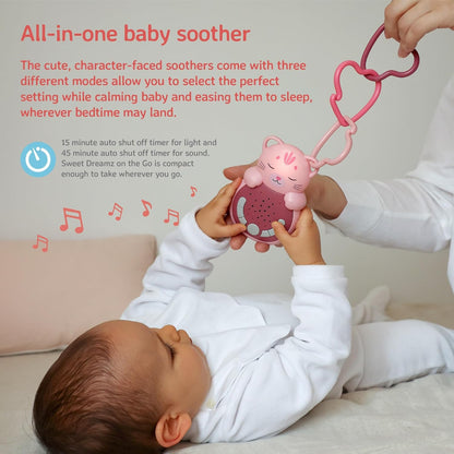 Cloud b Reise-Soundmaschine mit beruhigendem Licht, 4 weiße Geräusche und 4 Schlaflieder, reaktivierender intelligenter Sensor, Sweet Dreamz Cat