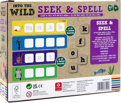 Shuffle Aprende a deletrear con Nuestros Animales Salvajes, Adecuado para Mayores de 4 años (Cartamundi Into The Wild Seek & Spell